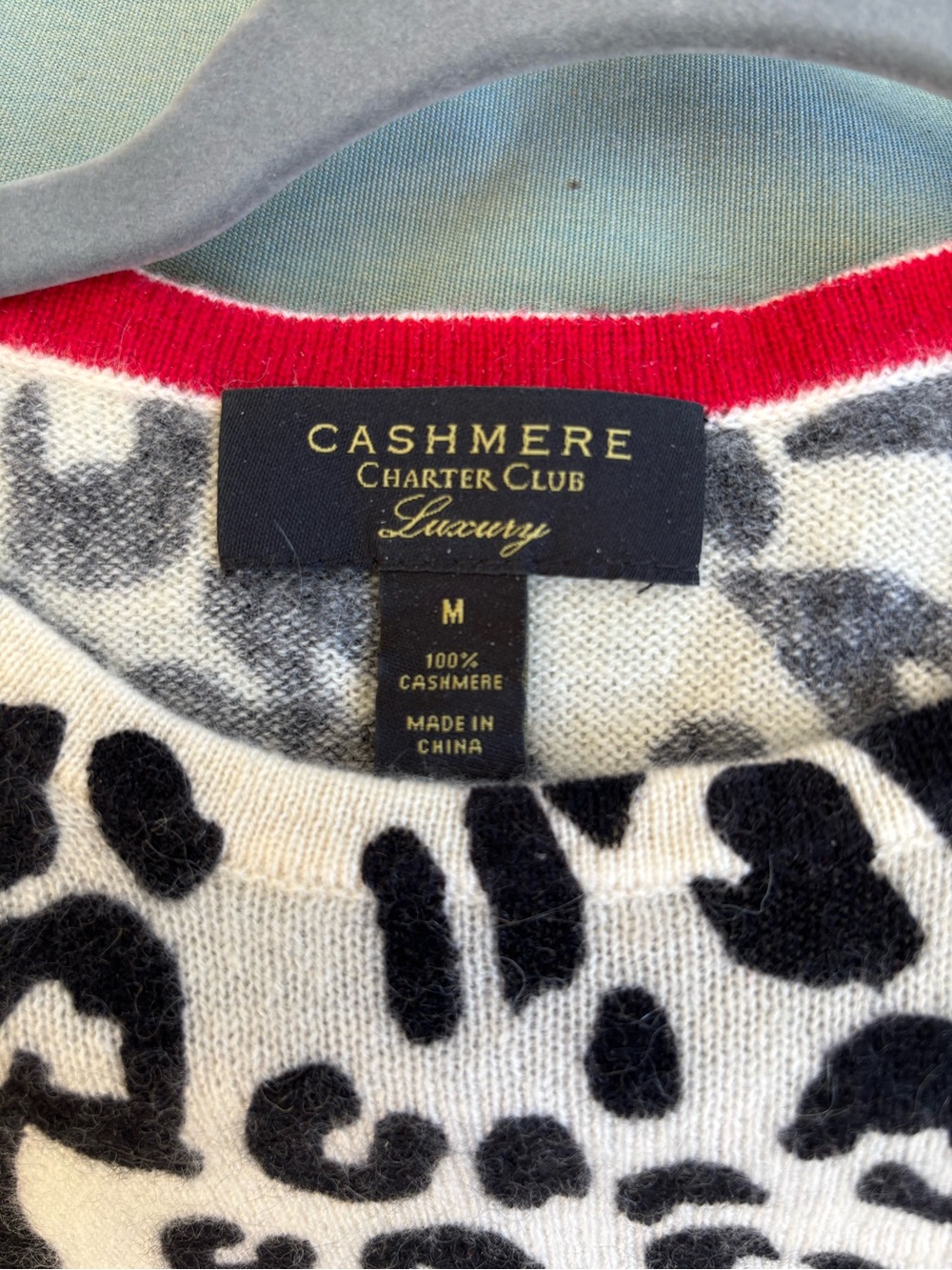 Charter Club Cashmere Leopard Crewneck Sweater in White, Black